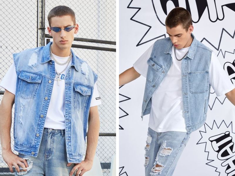 Phối đồ với áo gile nam với quần jeans