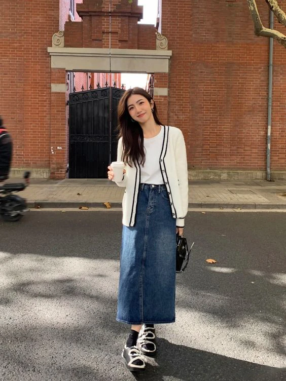30+ TIPS Phối Đồ Với Chân Váy Jean Dài Như Fashionista