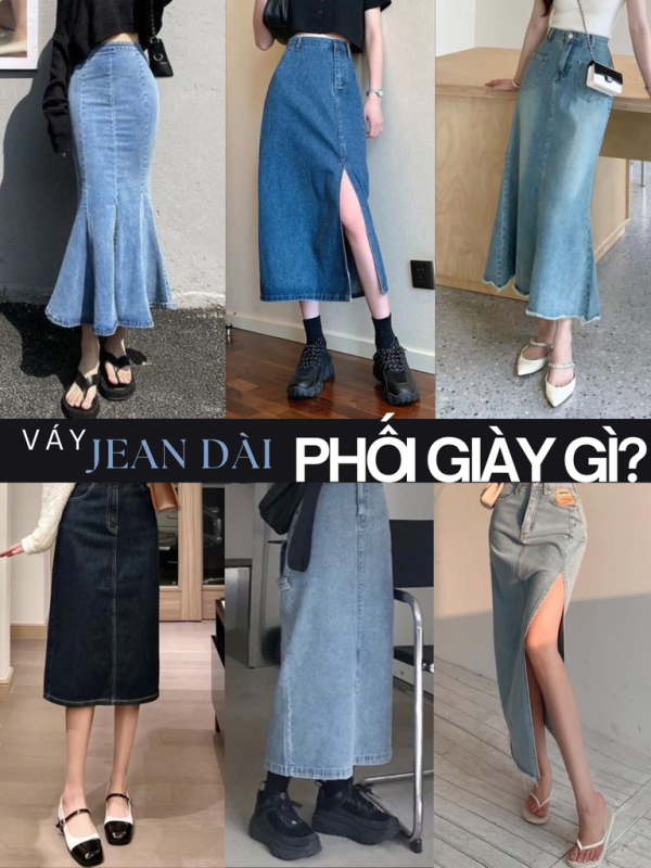 Chân váy jean dài phối với giày gì - Giày Nữ Merly