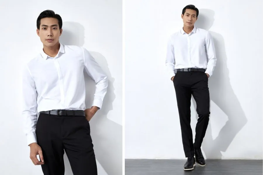 Mẹo phối áo sơ mi đen với quần trắng cho nam