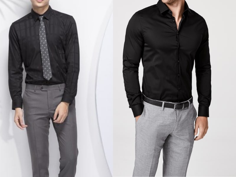 Phối đồ áo sơ mi đen outfit tông đen cho nam