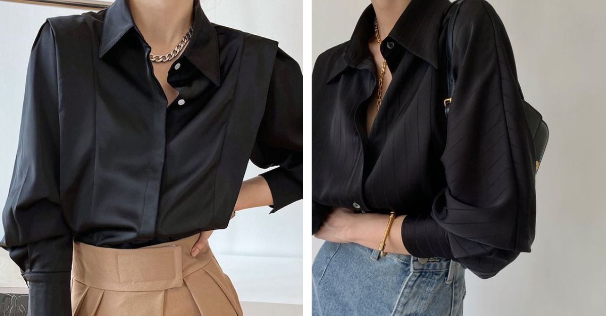 Phối đồ áo sơ mi đen outfit tông đen cho nữ