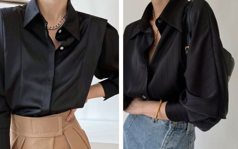 Phối đồ áo sơ mi đen outfit tông đen cho nữ