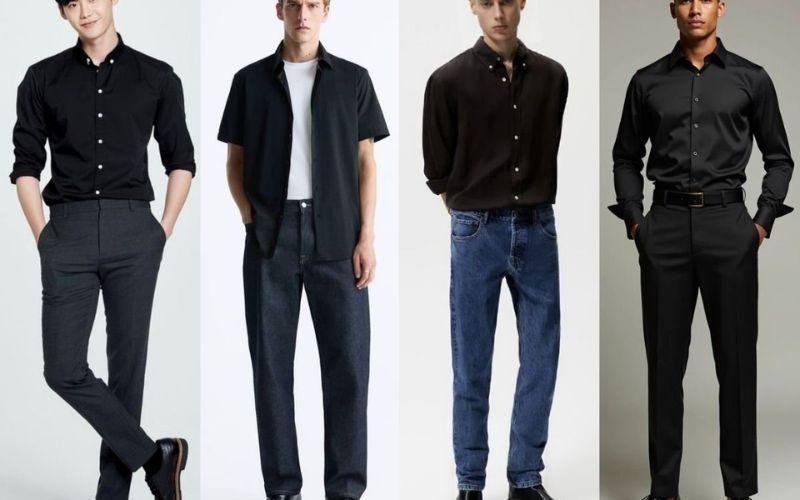 Cách phối đồ áo sơ mi đen với quần jeans