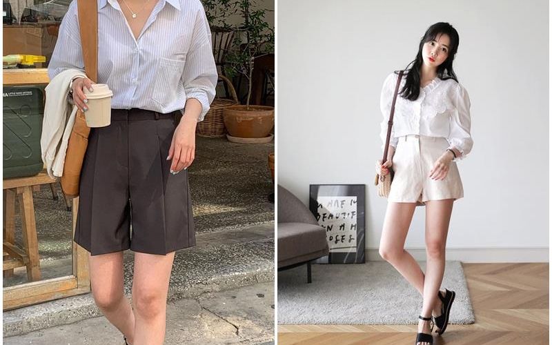 Phối đồ áo sơ mi đen với váy ngắn cho nữ
