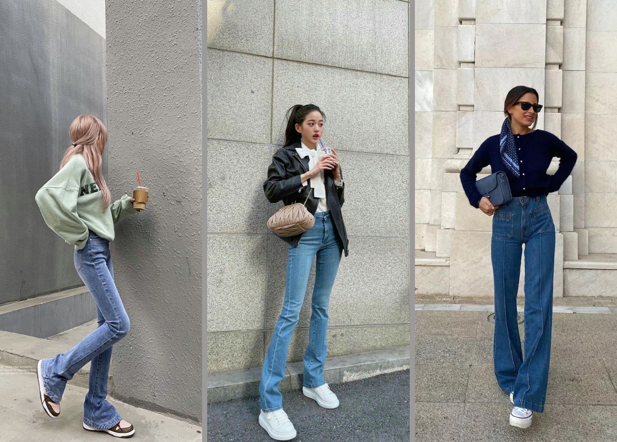 Phối đồ áo sơ mi đen phong cách jeans cho nữ