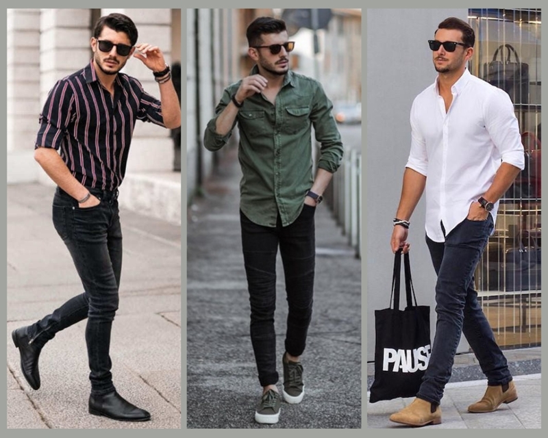 Quần jean đen kết hợp áo sơ mi trắng
