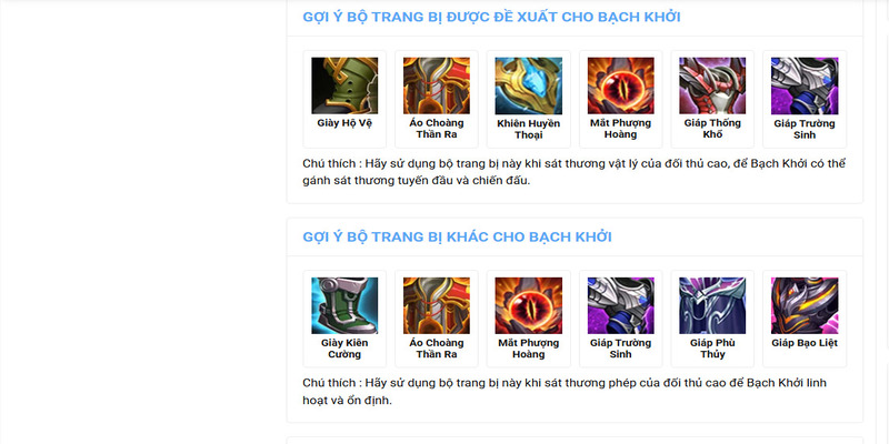 Về cơ bản, trang bị phù hợp với Bạch Khởi cũng không khác Mina bên Liên Quân