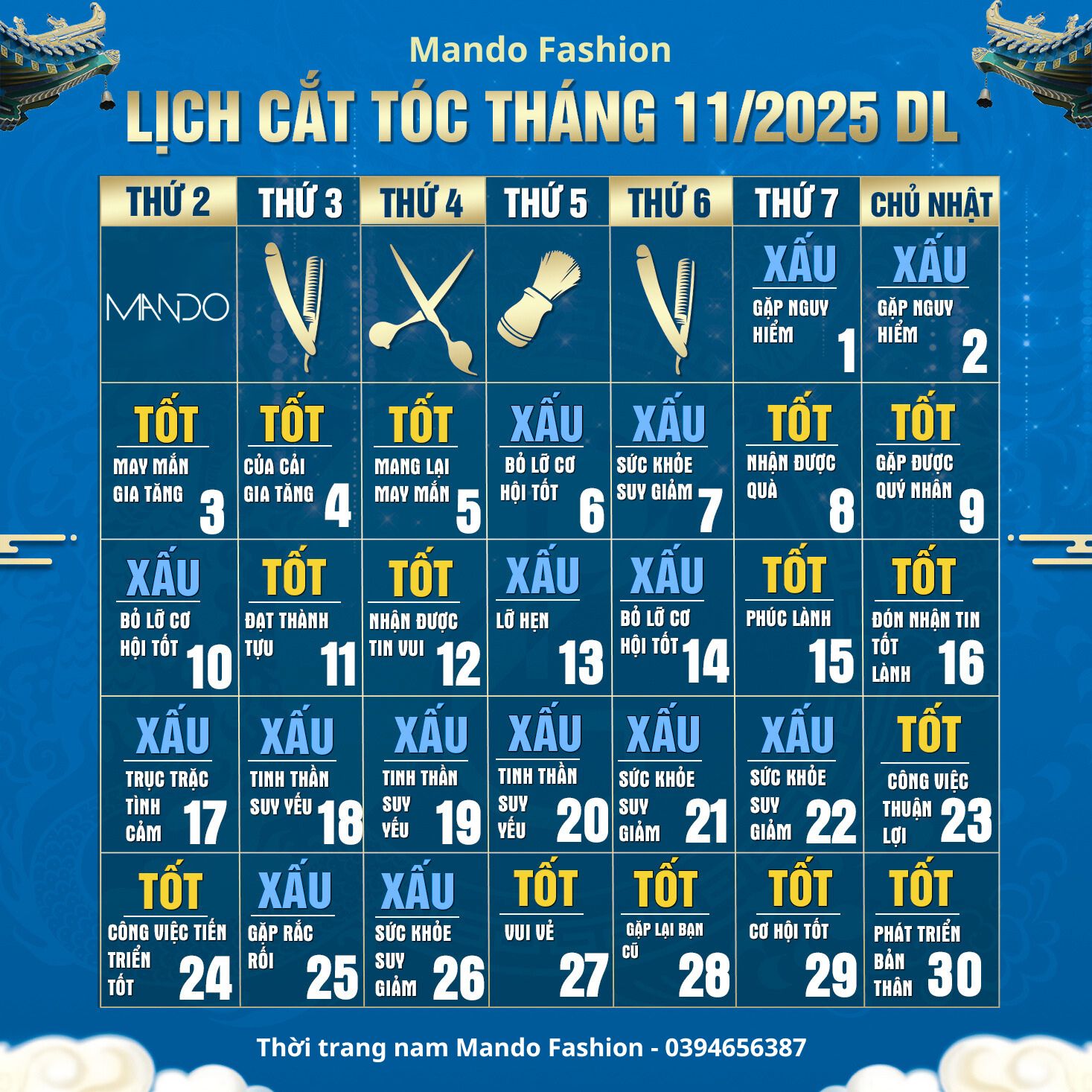 lịch cắt tóc tháng 11
