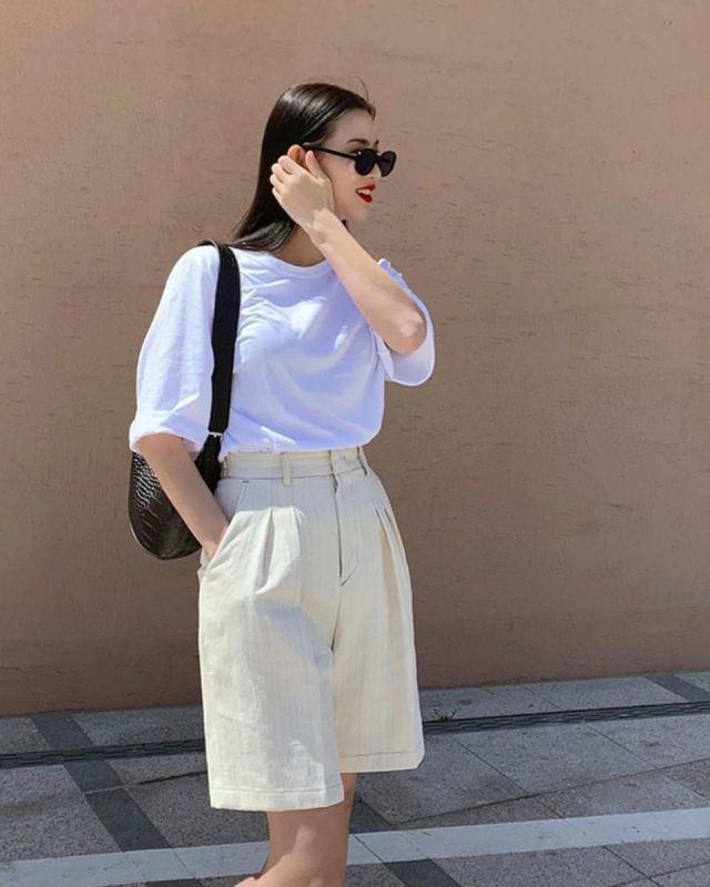 phối đồ quần short jean và blazer