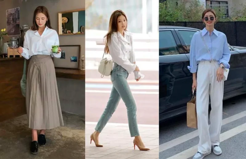 phối áo sơ mi form rộng nữ như áo khoác