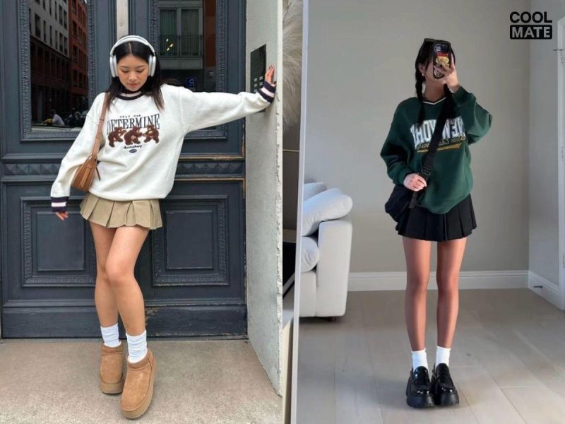 Phối đồ với tất cao cổ nữ và giày loafer