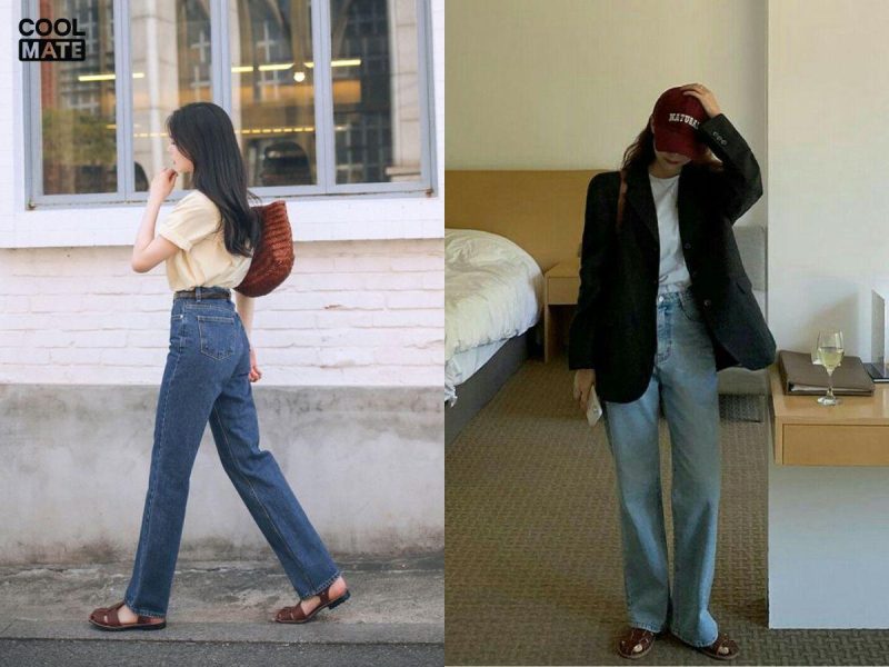 cách phối giày loafer với quần jean nữ