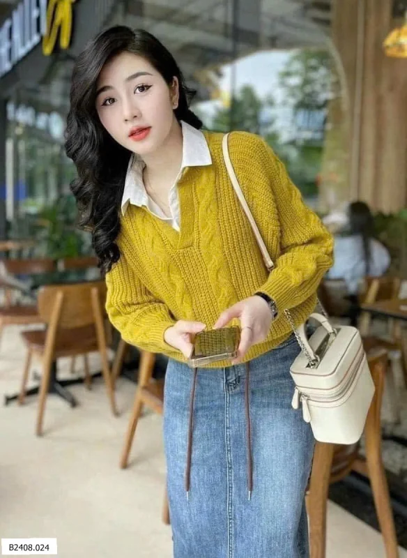 phối áo len sơ mi dạo phố