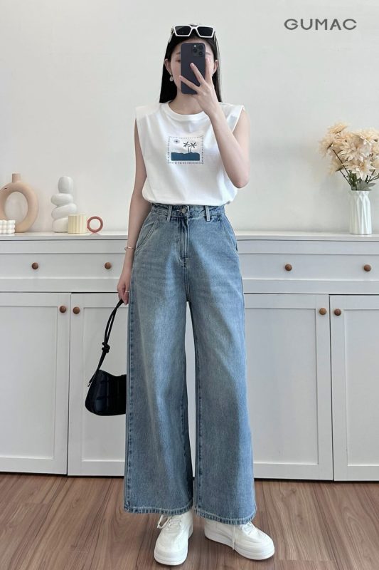 Cách phối đồ với quần ống rộng nữ
