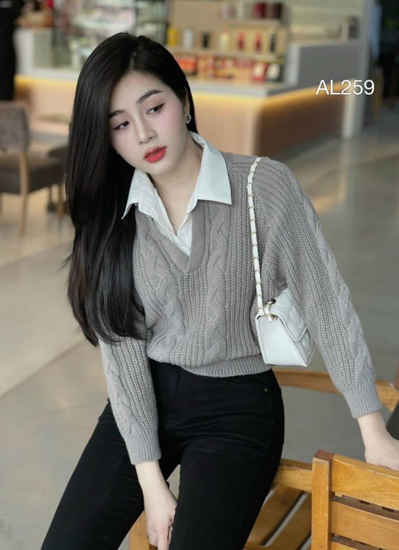 cách phối màu áo len và sơ mi