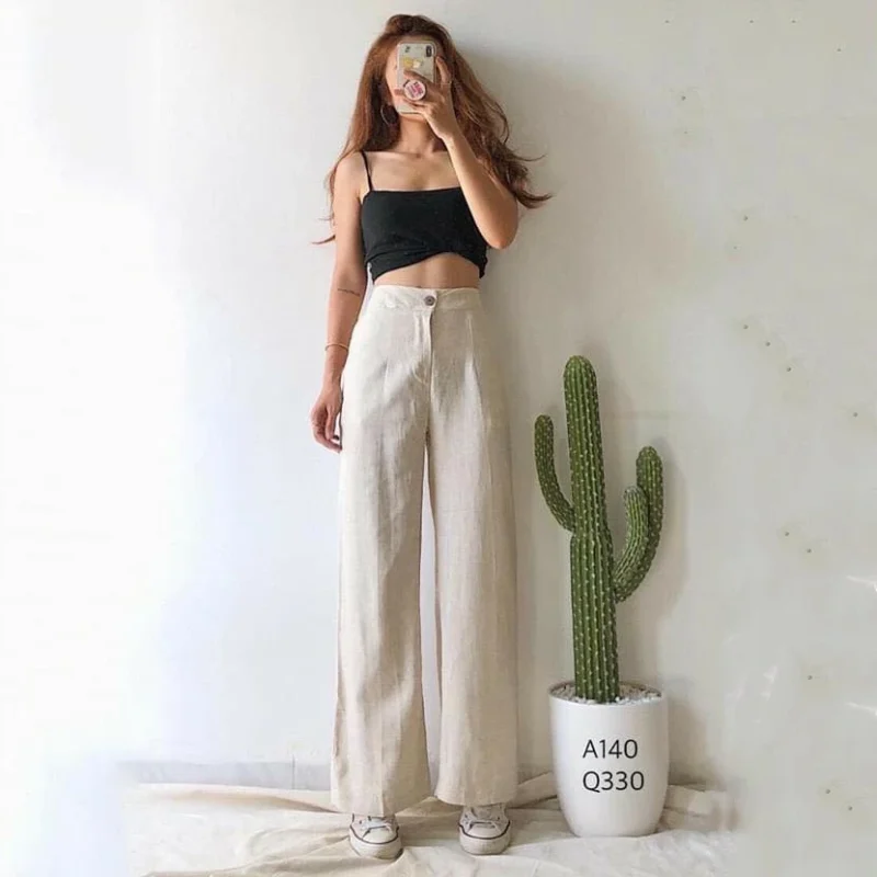 quần đũi nữ ống suông mặc với áo blouse