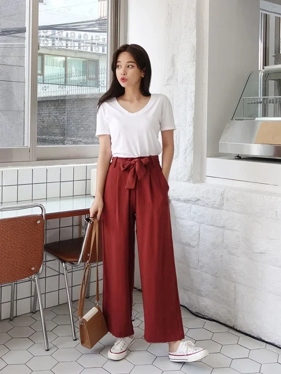 quần đũi ống rộng mặc với áo hai dây