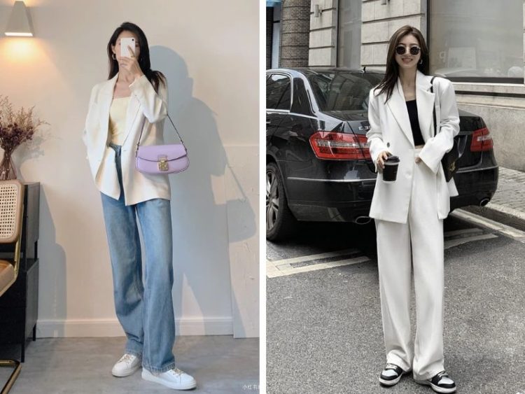 Mặc nguyên bộ suit nữ sang trọng
