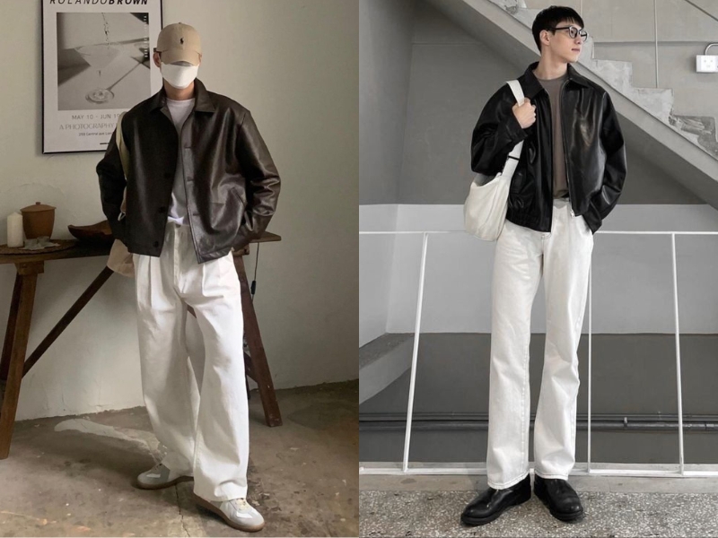 phối đồ áo khoác da nam smart-casual