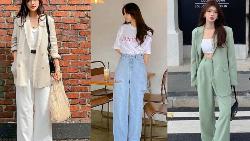 phối áo gile croptop với quần ống rộng cạp cao