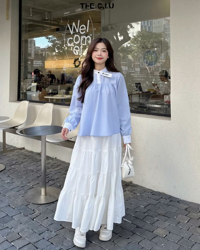 Phối đồ với chân váy xòe dài