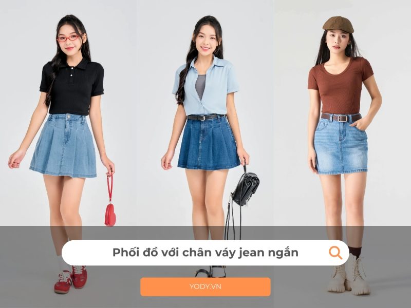 phối áo croptop với chân váy jean ngắn
