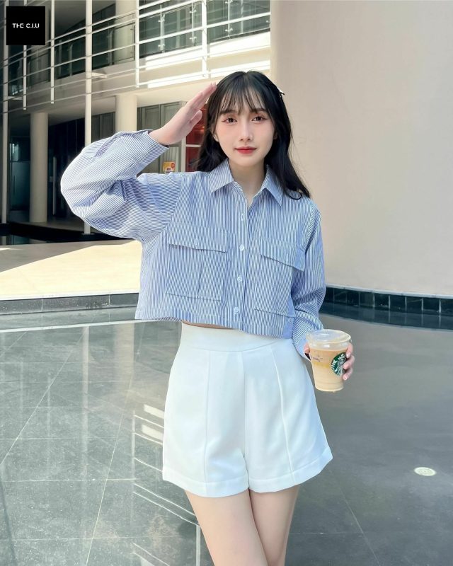 phối đồ với quần short nữ cạp cao