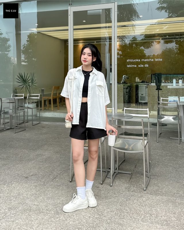 phối đồ với quần short trắng nữ
