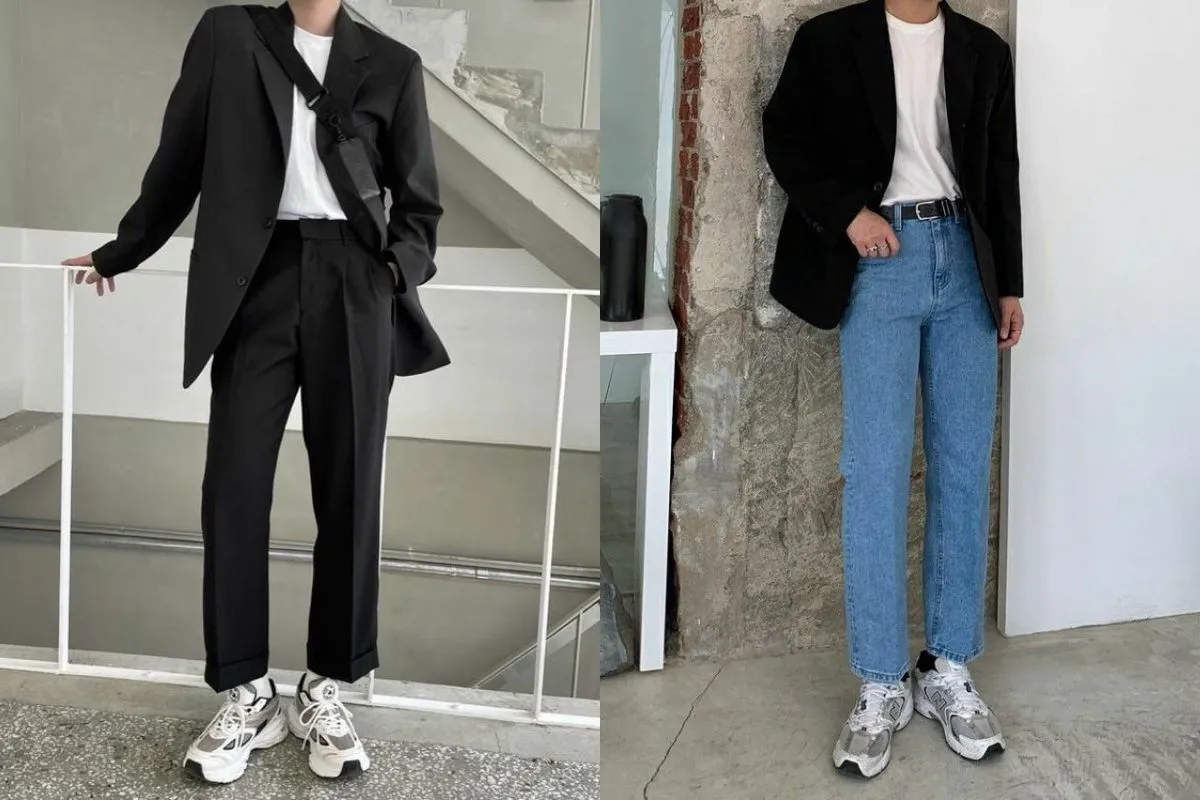 phối đồ với blazer và áo thun đơn giản