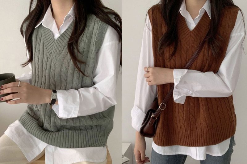 Cách phối áo gile len nữ chuẩn style Hàn Quốc