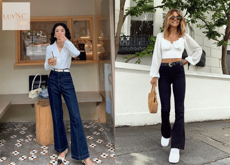 phối đồ với quần ống loe jean