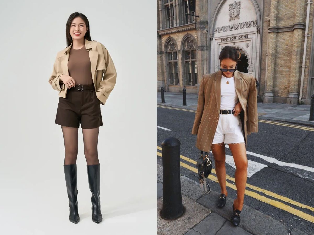 outfit quần short nữ mùa đông năng động