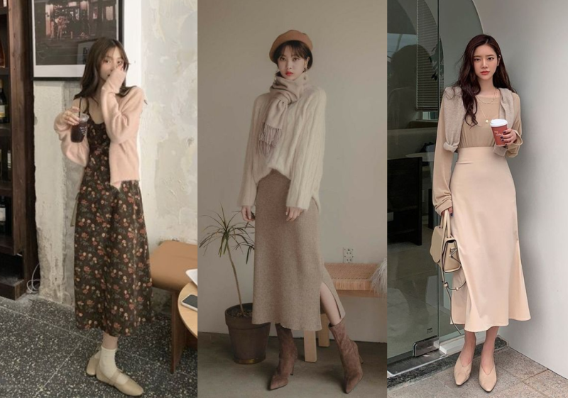 Phối áo cardigan nữ với chân váy dài