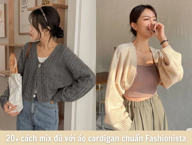 Phối đồ cardigan ngắn cùng chân váy chữ A theo phong cách Hàn Quốc.