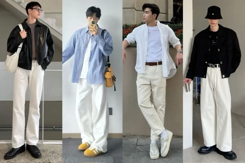 Phối quần trắng nam với giày tây