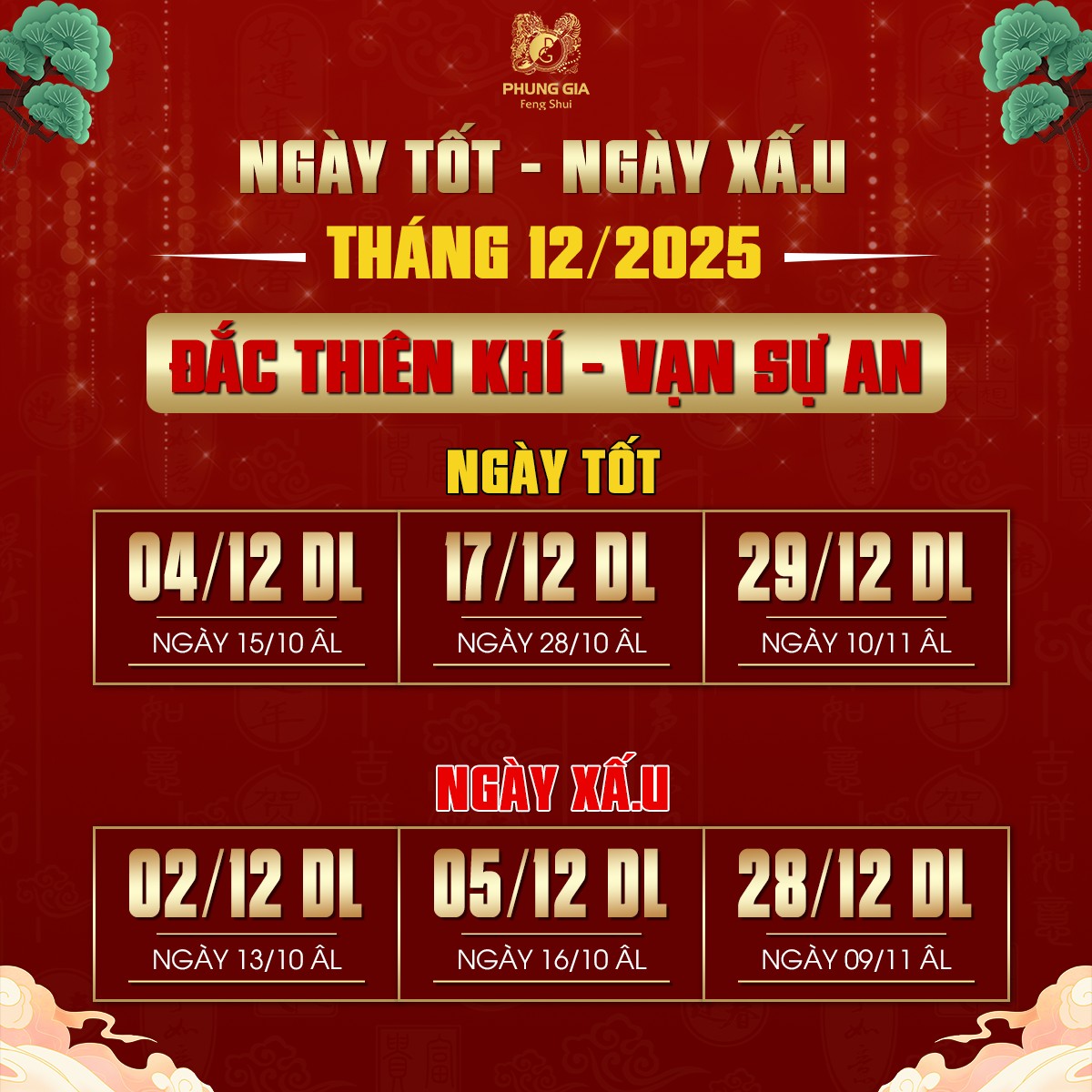 lịch ngày tốt tháng 12 2025