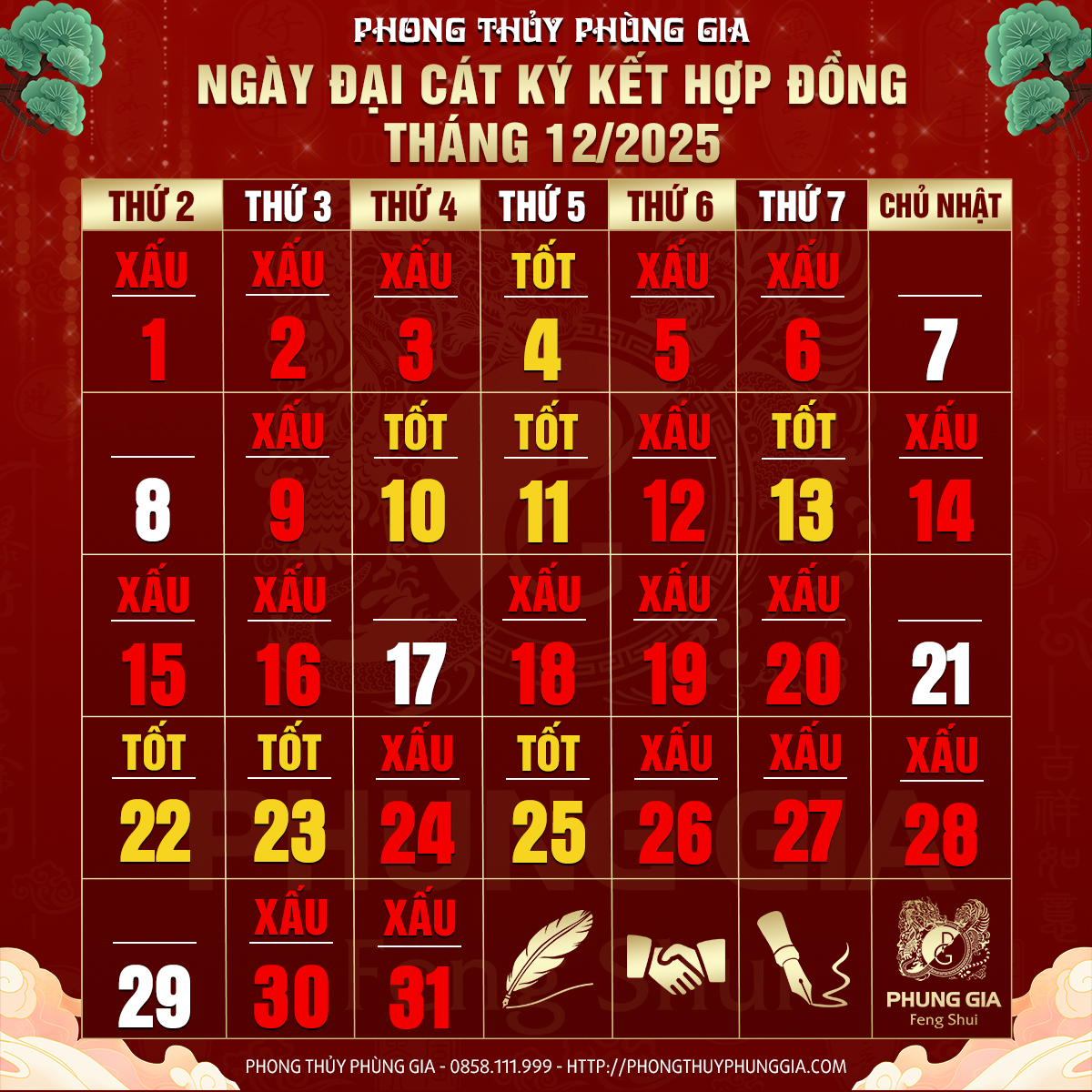 lịch ngày tốt tháng 12 2025