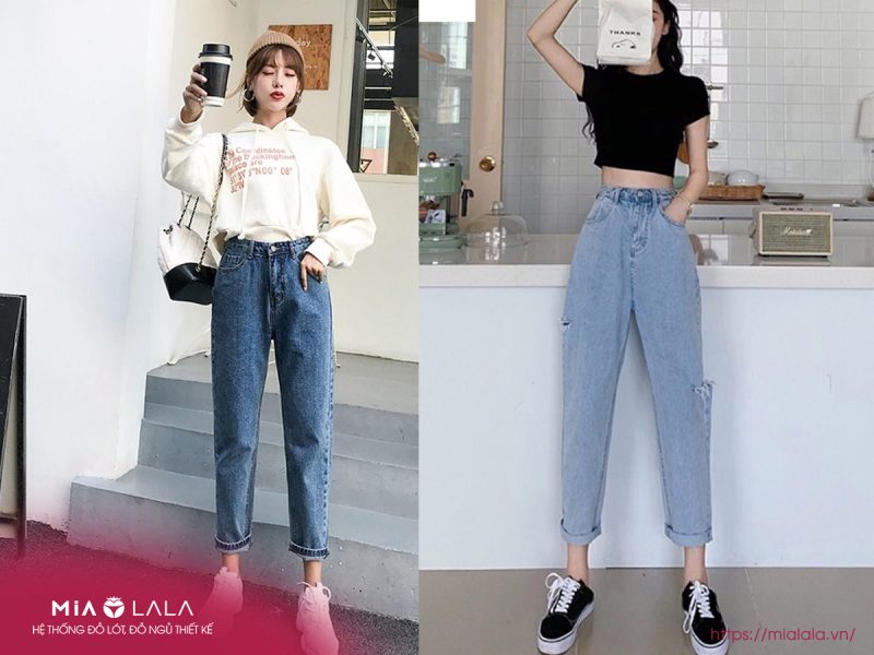 phối giày sneaker trắng với quần jean baggy