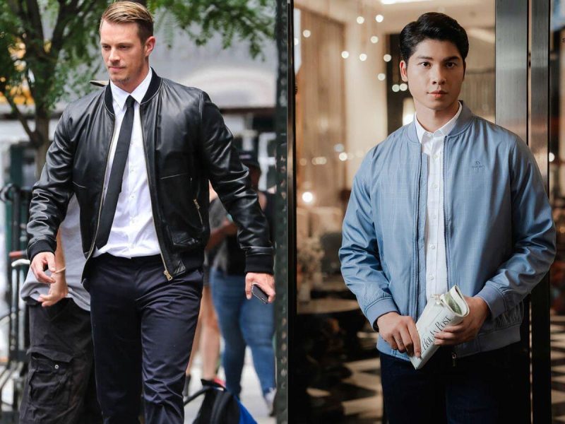 phối đồ với áo bomber nam màu sáng