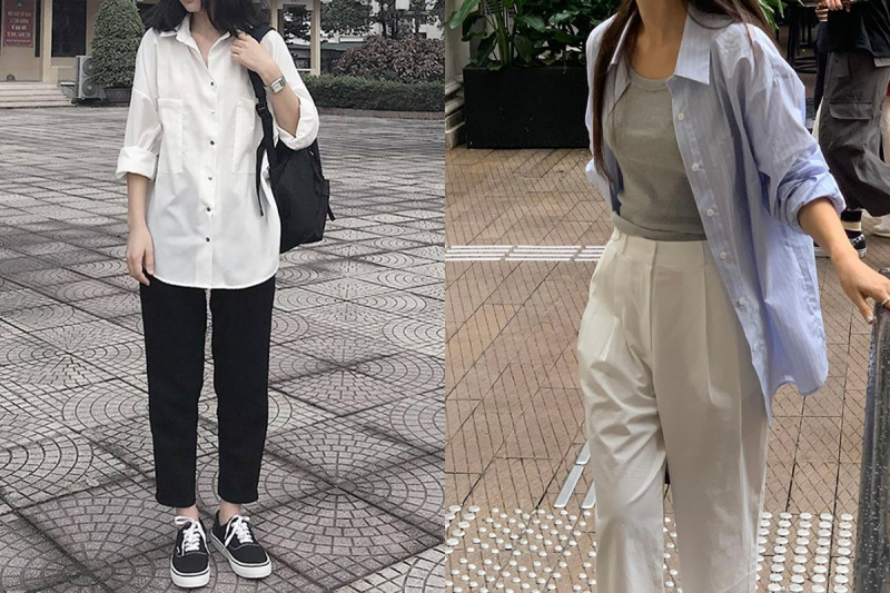 Outfit đi học cho sinh viên nữ đơn giản, dễ phối.