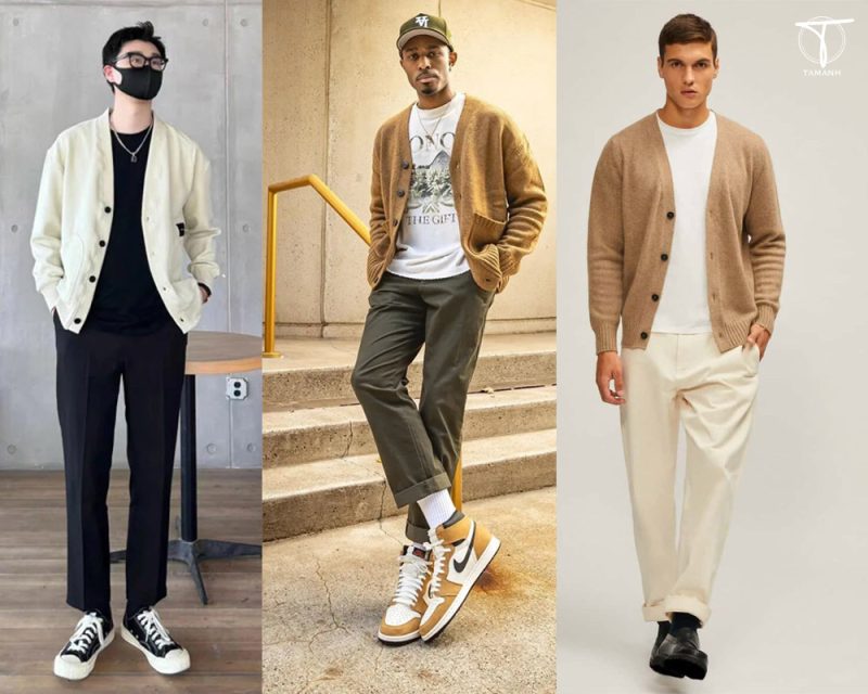 phối áo cardigan nam với áo sơ mi