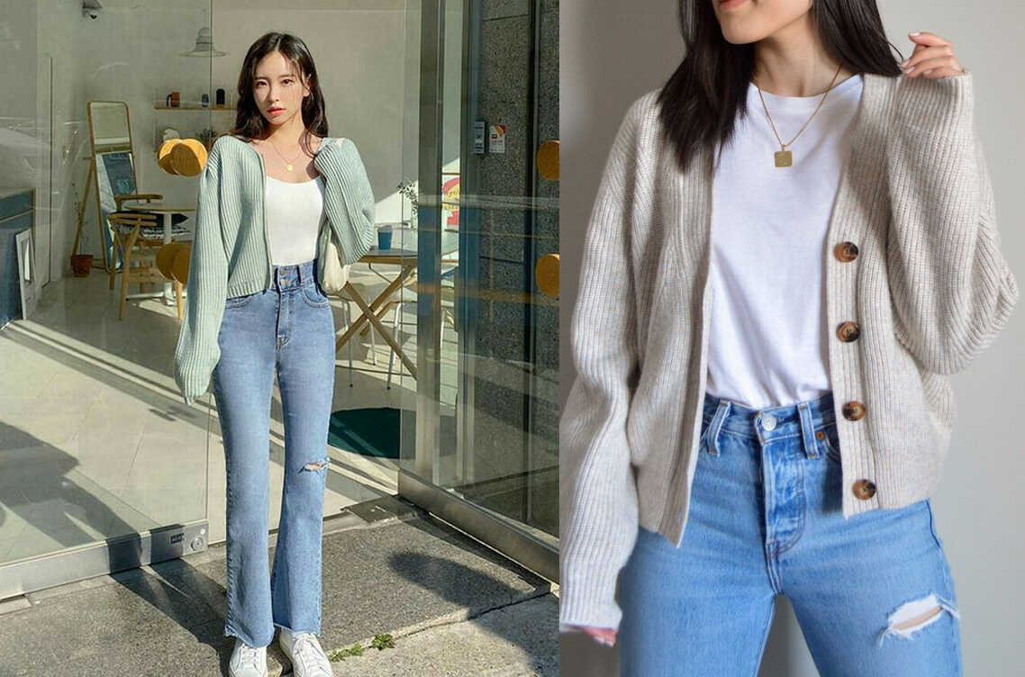 Phối đồ với áo cardigan nữ và quần jean