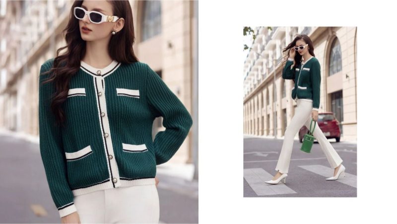 Kết hợp áo cardigan dáng ngắn với quần ống rộng thanh lịch chốn công sở.