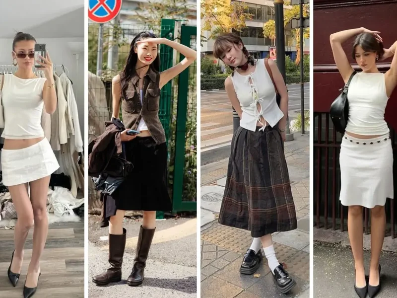 Phối đồ với áo sát nách nữ cá tính và chân váy ngắn
