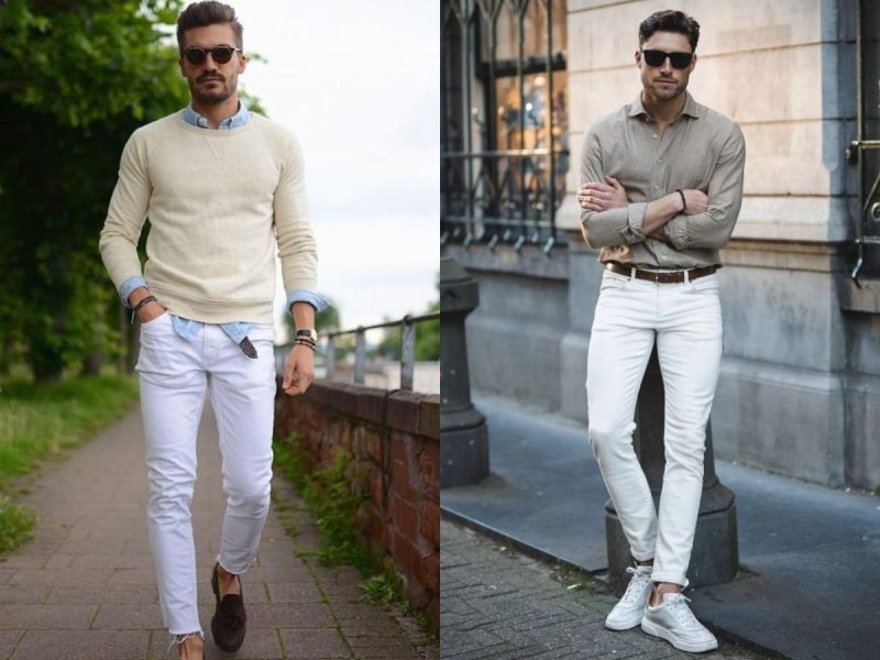 Phối đồ với quần jean trắng nam áo thun đen