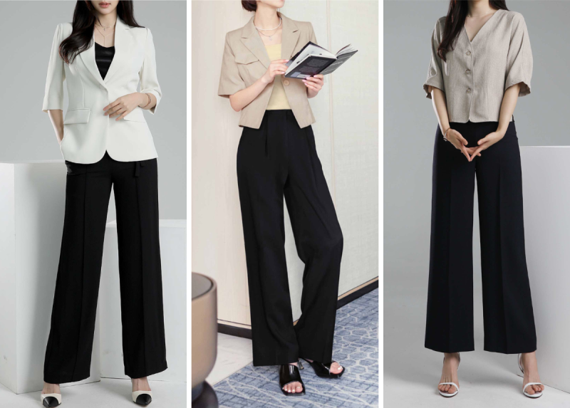 phối đồ blazer quần ống rộng và sneaker