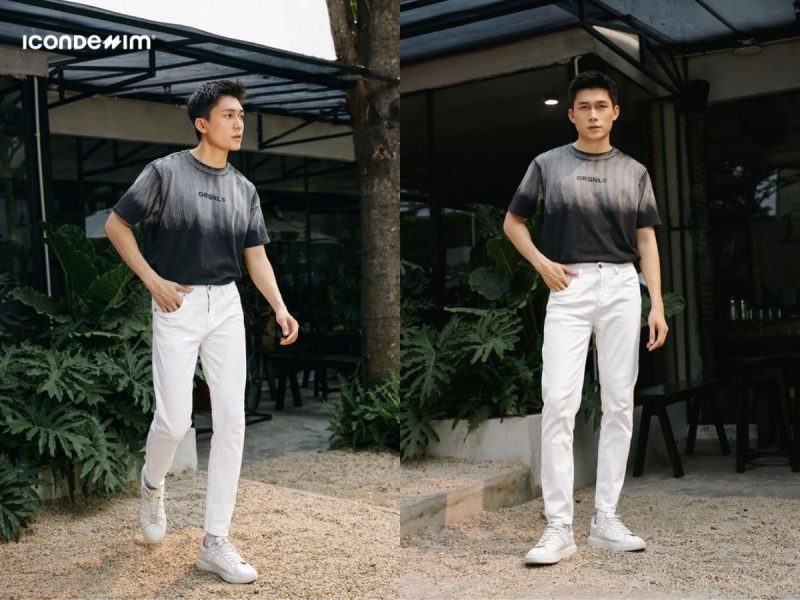 Quần jean trắng nam phối đồ mùa đông