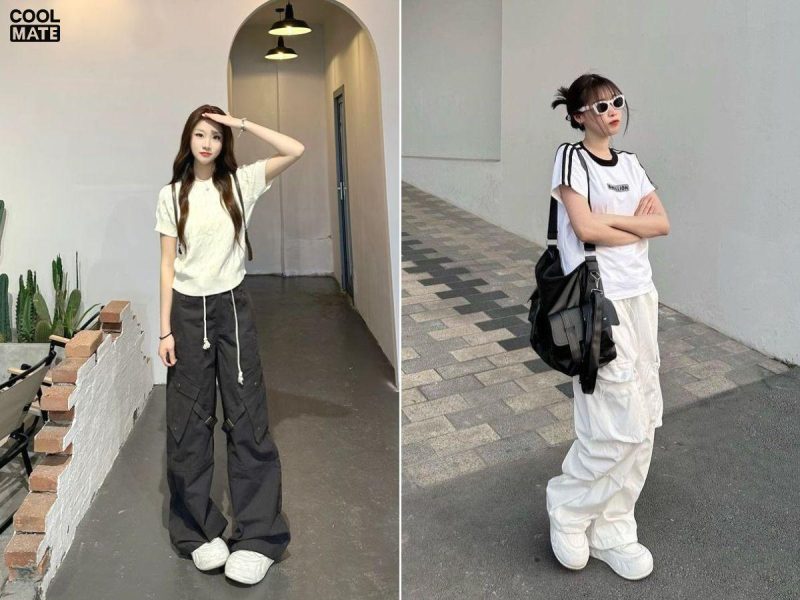 phối đồ với quần jogger nữ và áo thun basic