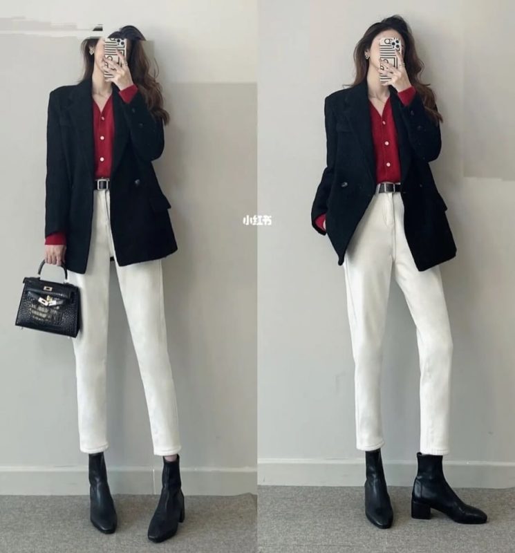 cách phối đồ với quần jean trắng nữ mùa thu